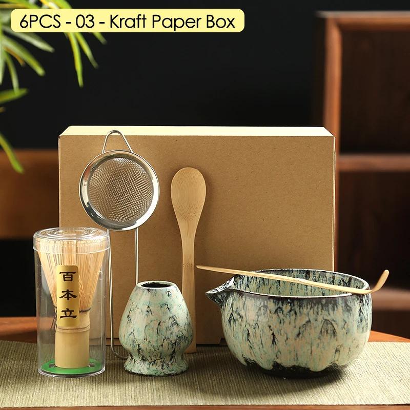 Japanese Matcha Blender Ceremony 4/5/6pcs Set Ceramic Chawan Bowl Bamboo Whisk and Tea Scoop Matcha Tools Kit for Tea Lovers