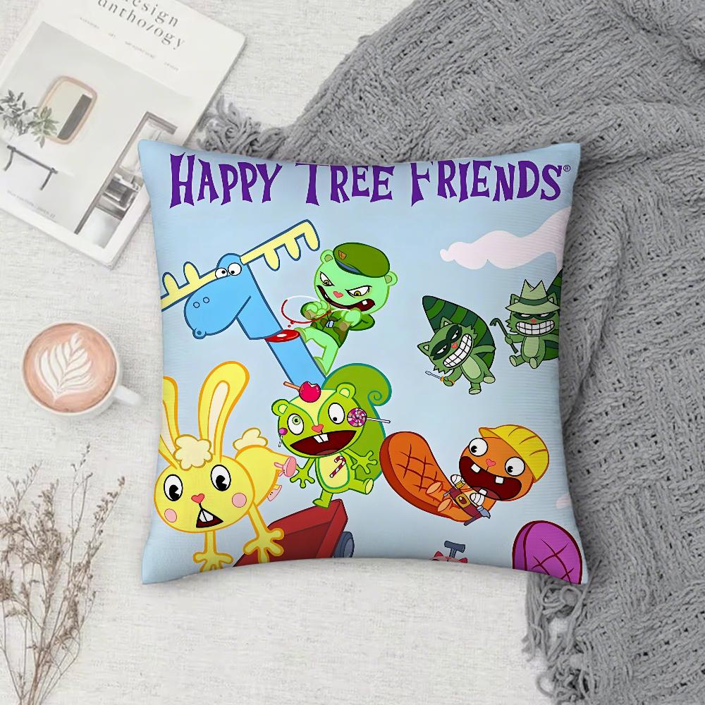 Happy Tree Friends Canvas Pillow Case Square Double-Sided Printing Short Plush Sofa Cushion Cover Bedside Pillow