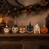 Halloween Party Supplies for Home 6 Pcs Vintage Wooden Ornaments, Rustic Farmhouse Cat Owl Pumpkin Ornaments Ghost Hanging Decorations Tree