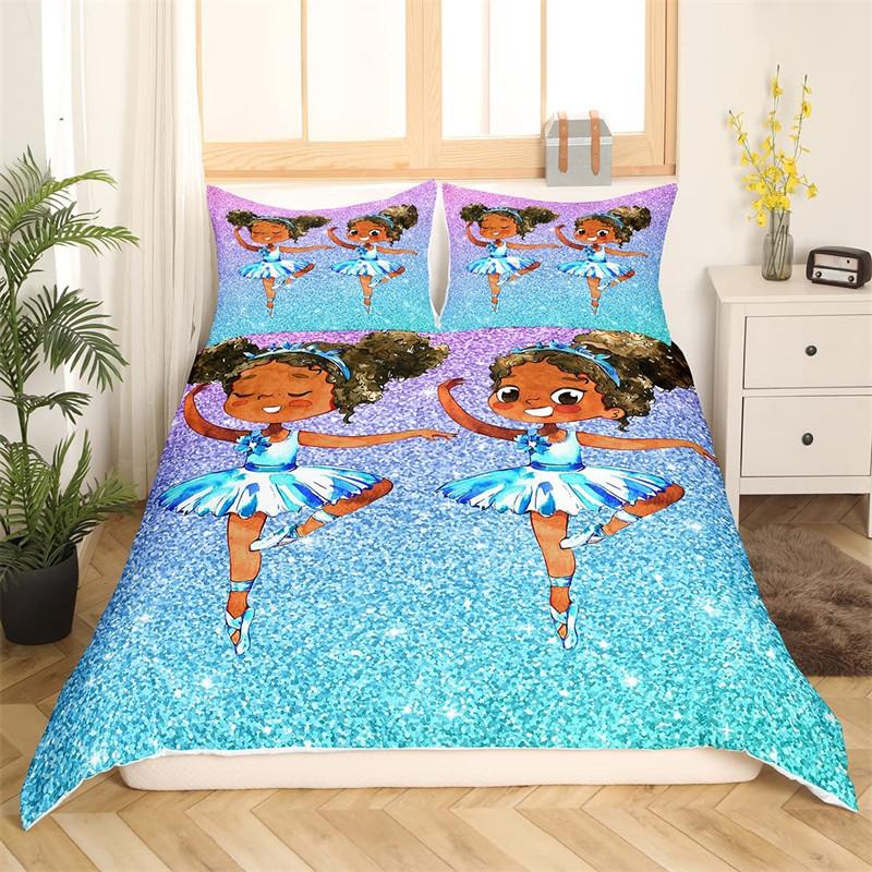Ballet Princess Dancer Duvet Cover 3D Sparkling Glittering Star Bedding Set Cartoon Animal Swan Quilt Cover For Child Boys Teens