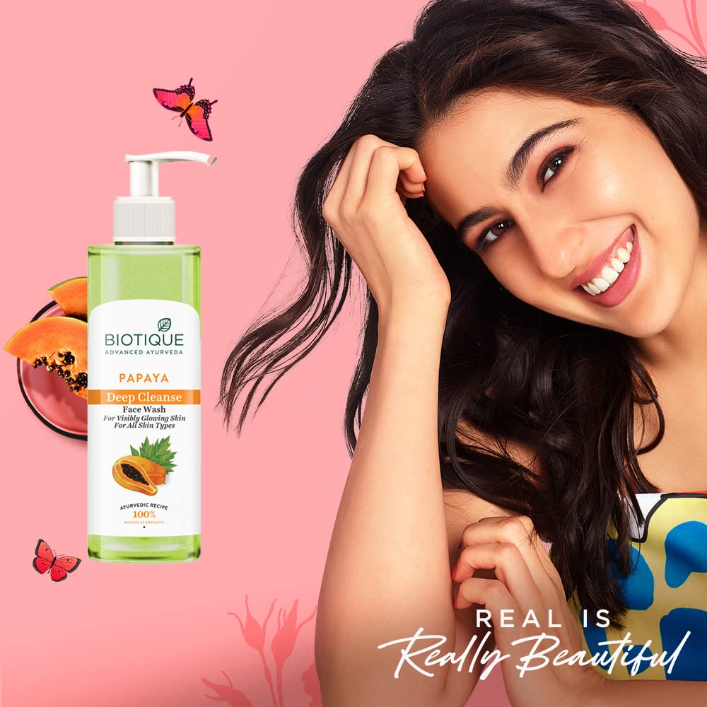 Biotique Papaya Face Wash For Glowing Skin Deep Cleanse 200ml Gentle Exfoliation All Skin Types Natural Botanicals