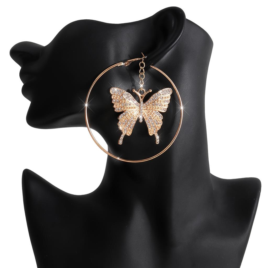 1 Pair of Vintage Luxury Alloy Butterfly Pendant Earrings for Women - Exaggerated Round Drop Design, Perfect for Daily Wear & Parties, Ideal Gift, Par