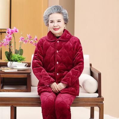 Pyjama dreilagig verdickt Hausanzug Korallenfleece Kleidung Fleecekleidung Winteranzug für ältere Menschen Damen