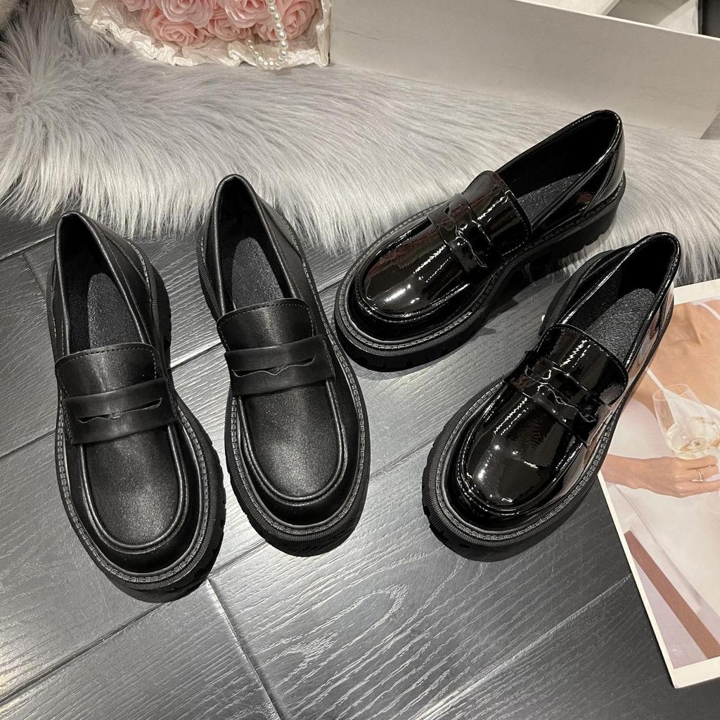 Damen 2025 Britischer Stil Dicksohlige Slipper: Vielseitige höhenverstärkende JK College Lederschuhe für Frühling & Herbst