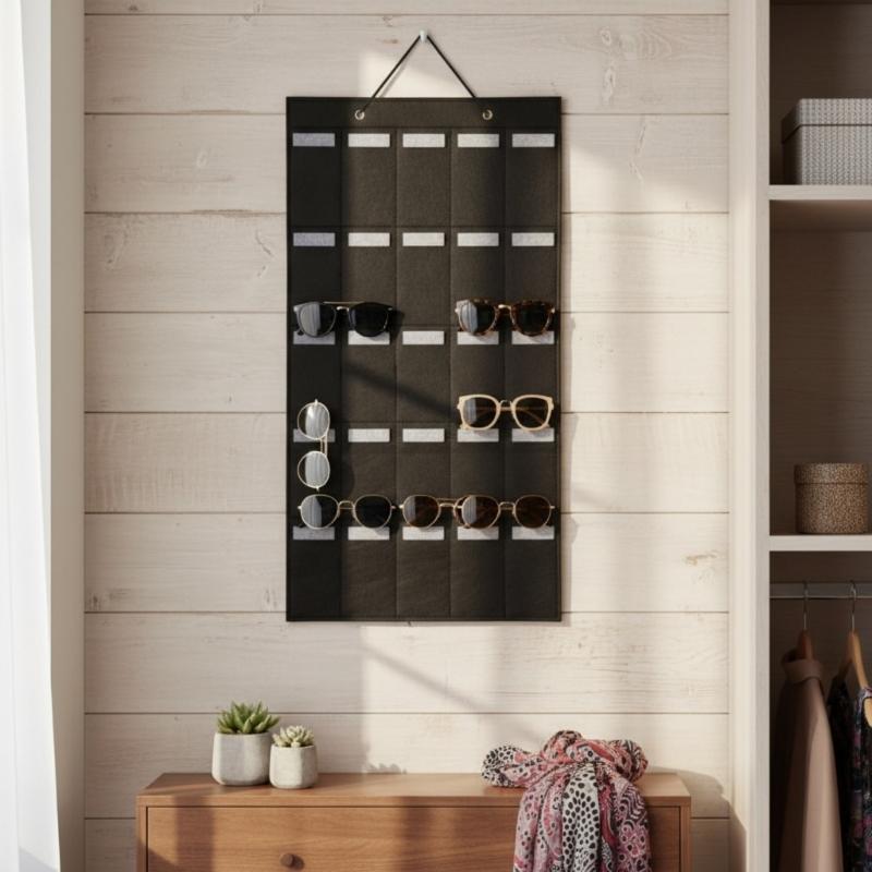 Felt Sunglasses Storage Bag with 12 Compartments Door Hanging Organizer for Glasses Eyewear Protections