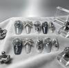 High-End 3D Black Crystal Butterfly Gradient Rose Press-On Nails