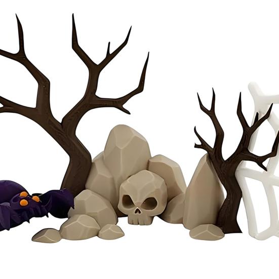 Halloween Decoration Spooky Spider Web Skull Tree Tabletop Centerpiece 3D Printed Graveyard