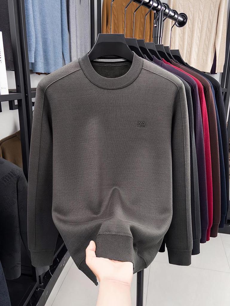 Men's Plus Velvet Thick Knit Sweater - High Elasticity, Anti-Pilling, Skin-Friendly, Loose Fit Base Layer for Autumn/Winter