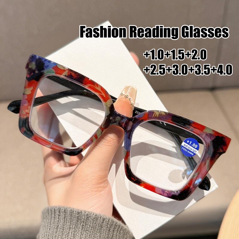 Luxury Flora Print Women Reading Glasses Trendy Large Frame Anti Blue Light Presbyopic Glasses for Men and Women