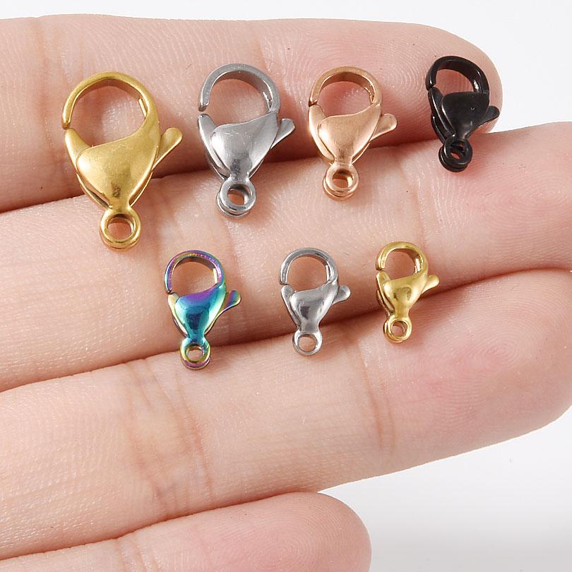 50Pcs Rainbowblacksilvergoldrose Gold Color Stainless Steel Lobster Clasps Accessories For Jewelry Making Supplies Materials