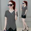 Short-sleeved Striped Women's Summer New Slim-fitting Tops Fashionable Splicing Short-sleeved Bottoming Shirts for Women