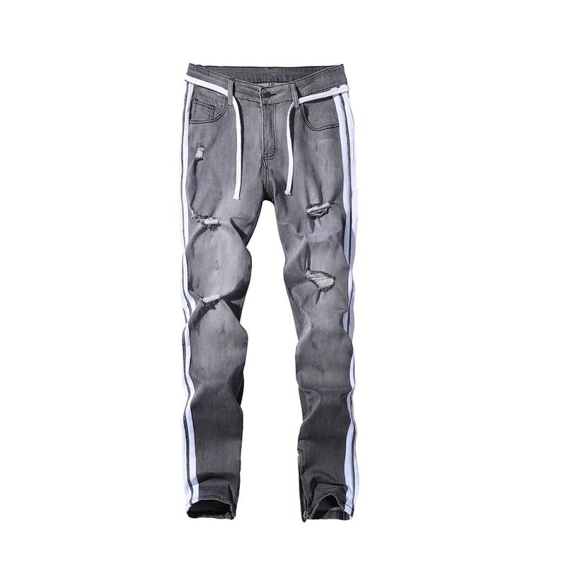 Mens Jeans Ripped Denim Pants Slim Fit 