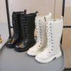 Children High Boots Soild Color Versatile Kids Long Boots Round Toes Soft  Autumn  Girls  Boots Mid-calf Non-slip