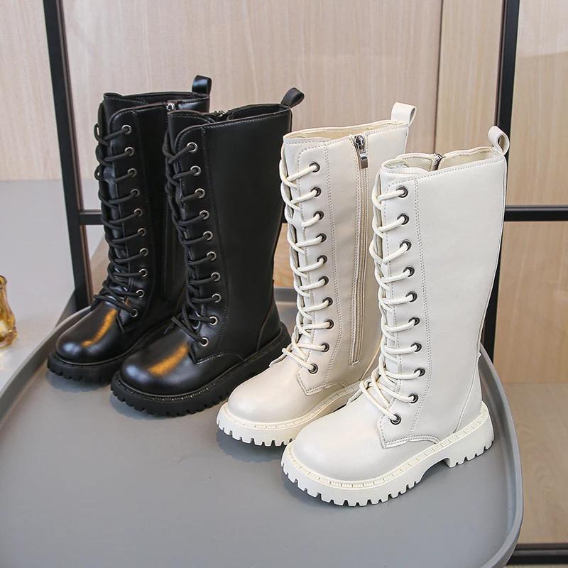 Children High Boots Soild Color Versatile Kids Long Boots Round Toes Soft Autumn Girls Boots Mid-calf Non-slip