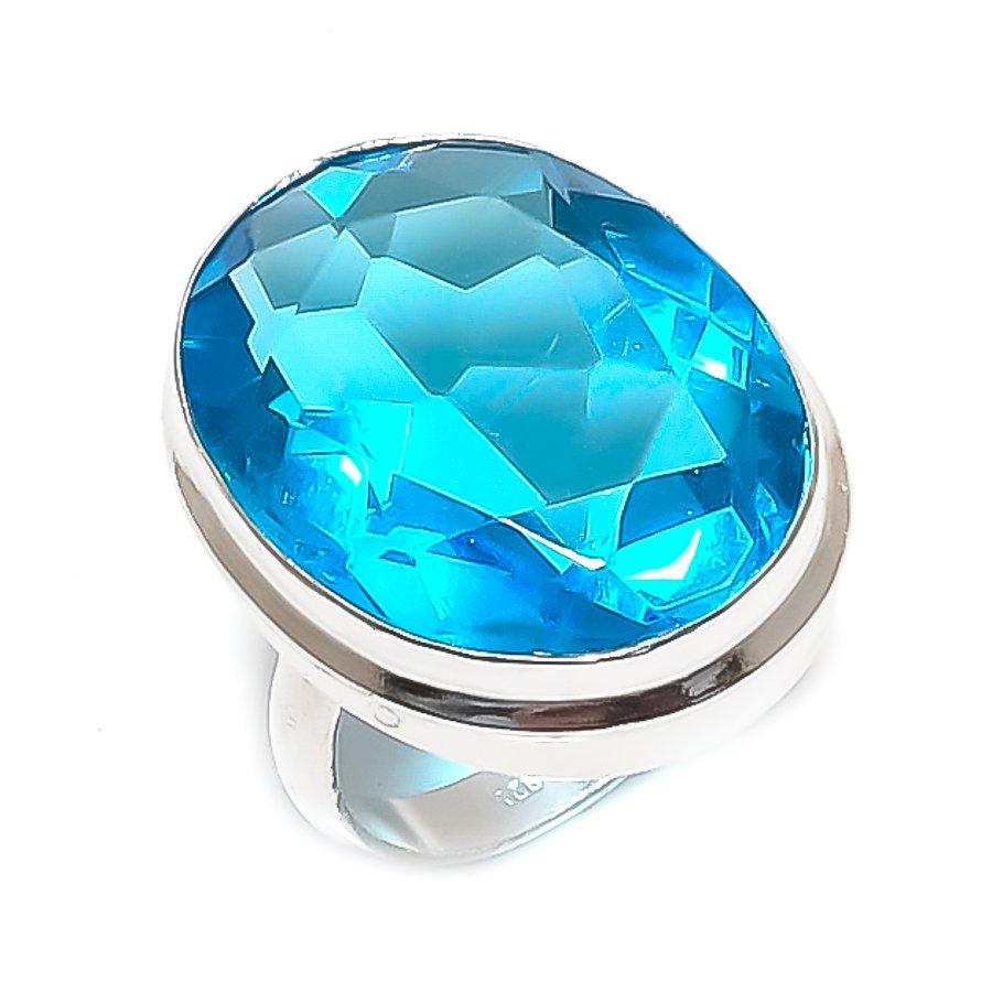 Natural Swiss Blue Topaz Gemstone 925 Sterling Silver Jewelry Ring Size 4.5 q5T50