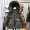 Women's Winter Mid-Length Thickened Duck Down Coat with Fur Collar and Waist-Hugging Design