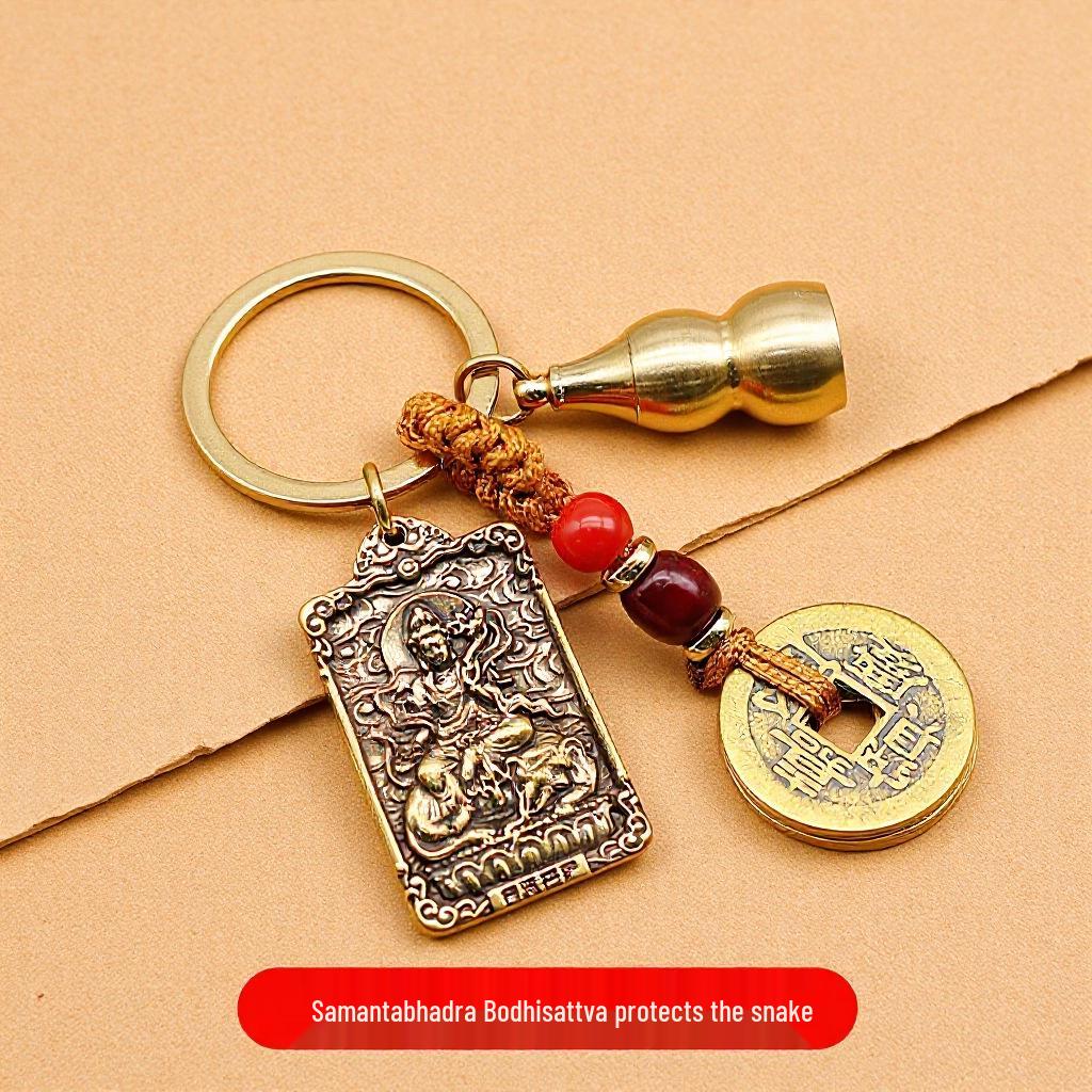 Brass Zodiac & Guardian Deity Buddha Square Pendant Keychain Charm