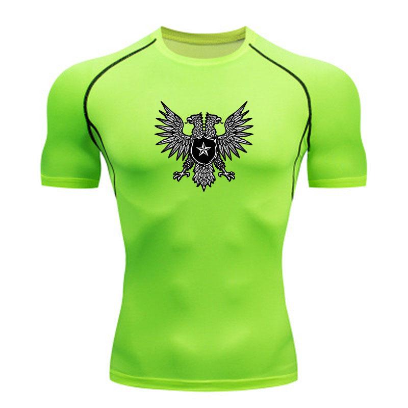 Men's Double Head Eagle Star Print Compression Athletic T-Sh