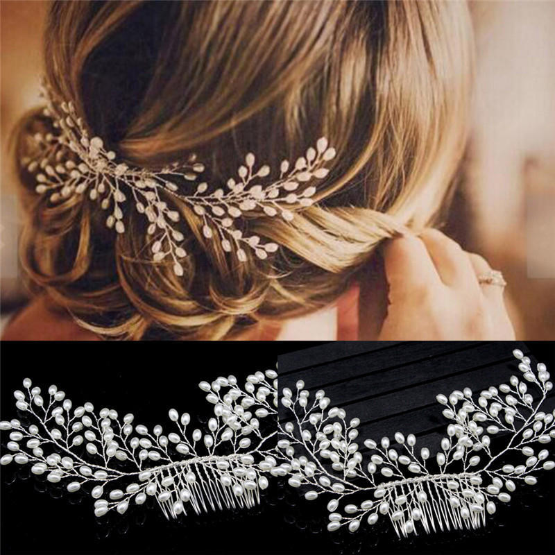 Luxury Vintage Bride Hair Accessories Handmade Pearl Wedding Jewelry Comb