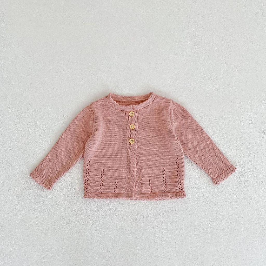 2025 Autumn Sweet Knit Cardigan for Girls, Ages 0-3: Round Neck Cotton Sweater
