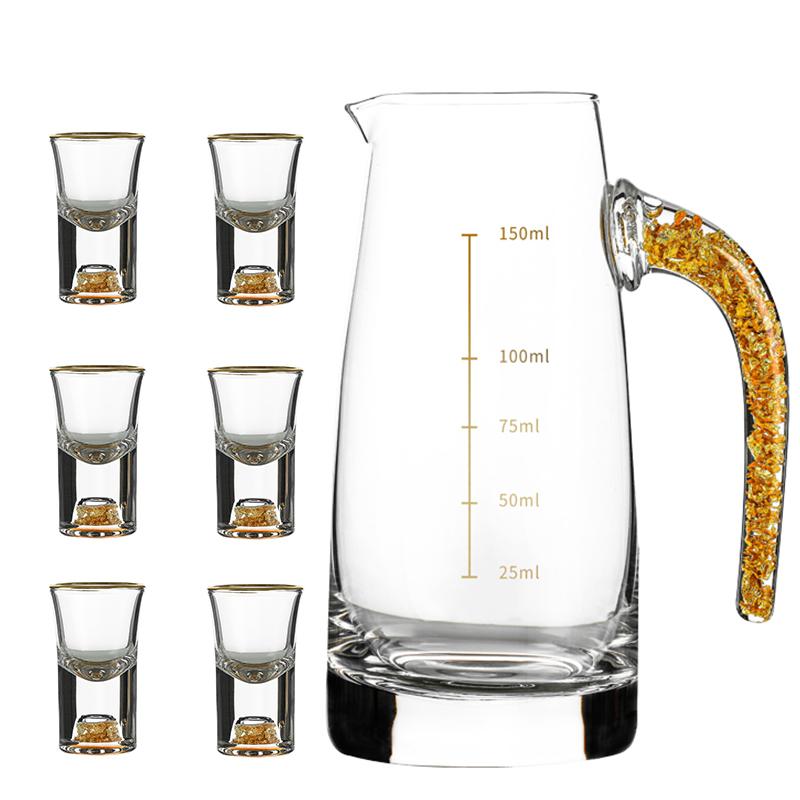 HeY LiLac 6Pcs Shot Glasses 15ML Gold Foil Color Spirits Cups Handmade Crystal 24K Gold Rimmed Shot Glasses Wine Baijiu Cup