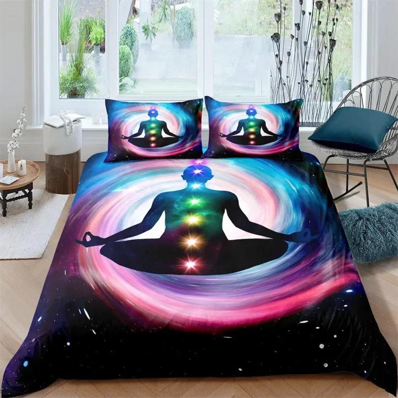 Bohemian Chakra Meditation Duvet Cover Relax Theme Yoga Bedding Set Exotic Mandala Lotus Comforter Cover Full King Bedroom Decor