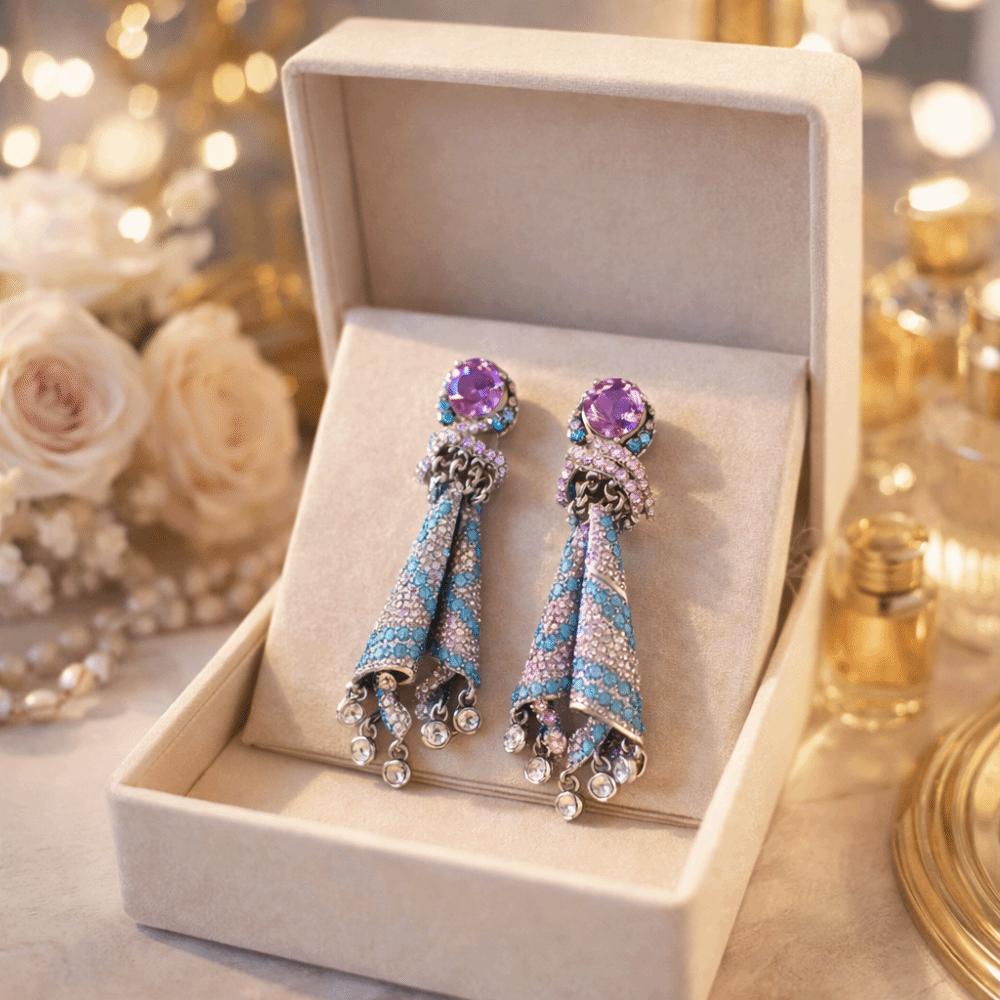 Zircon Crystal Studded Earrings Ethnic Style Pendant Earrings Fashionable Women Earrings  Banquets
