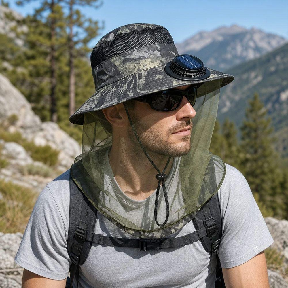 Camouflage Fisherman Hat Wide Brim Mosquito-proof Hat Creative Fishing Sun Cap  Summer