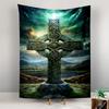 Celtic Cross with Scenic Landscape Design Patterned tapestry for bedroom and living room home decor