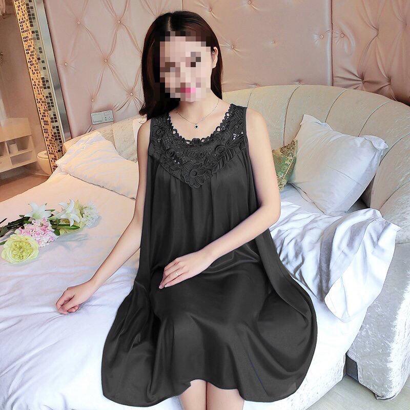 Women's Sexy Lace Summer Camisole Ice Silk Nightdress - Plus Size Loose Fit Home Wear Pajamas