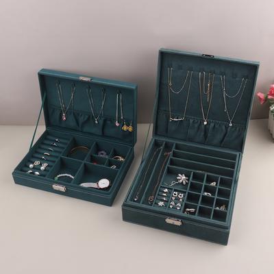 Nuevo Caja organizadora de joyería de franela verde de 3 capas, collares, pendientes, anillos, estuche expositor, soporte para mujer de gran capacidad con cerradura