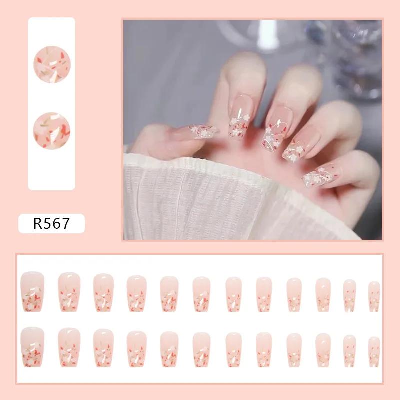24Pcs French Tip Extra Long Ballerina Press On Nails Detachable Artificial Fake Nails Wearable Nail Art Tips