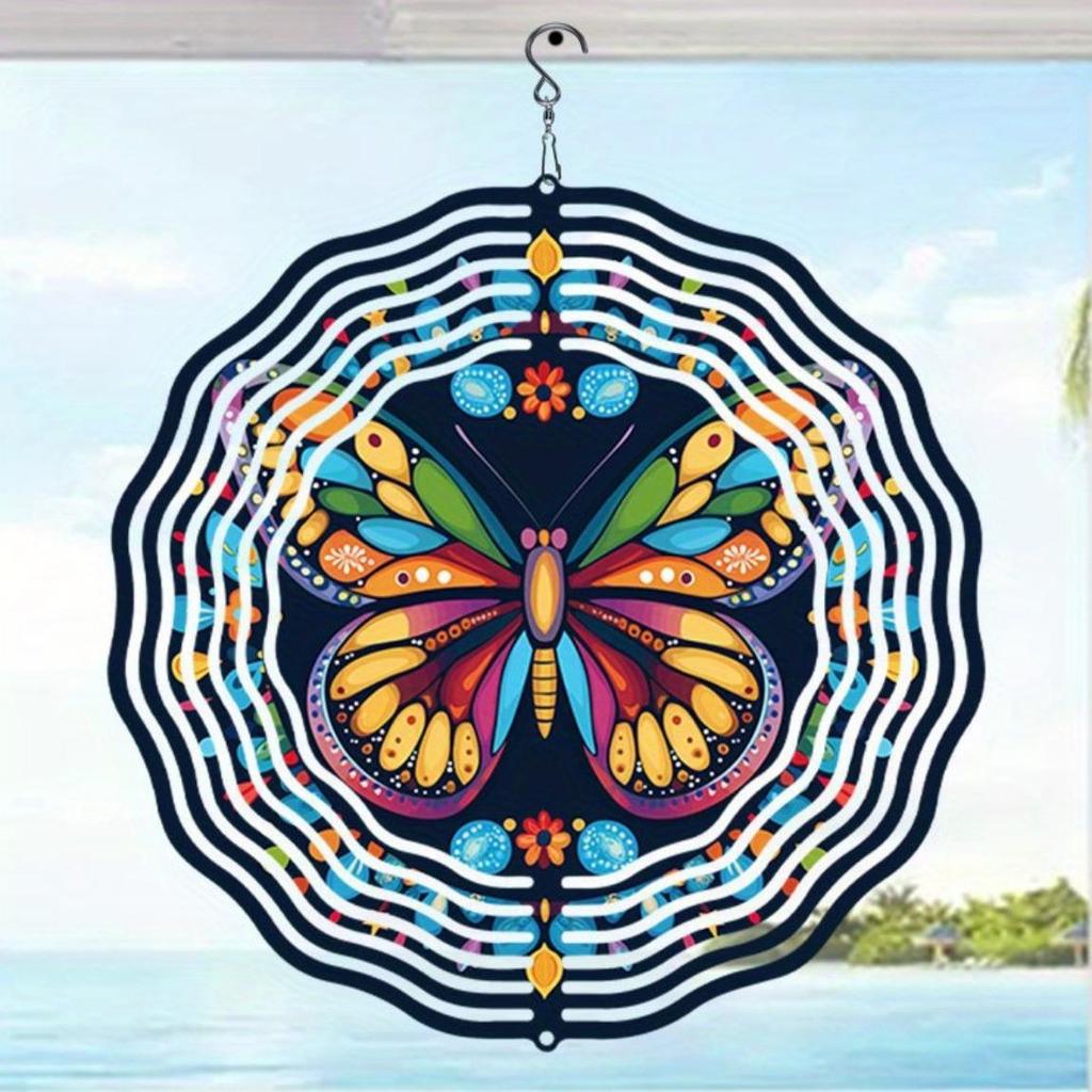 Metal Wind Spinner Vibrant Multi Color Butterfly Design Rotating Garden Ornament for Outdoor Yard Patio Decor Bird Deterrent Wind Chime