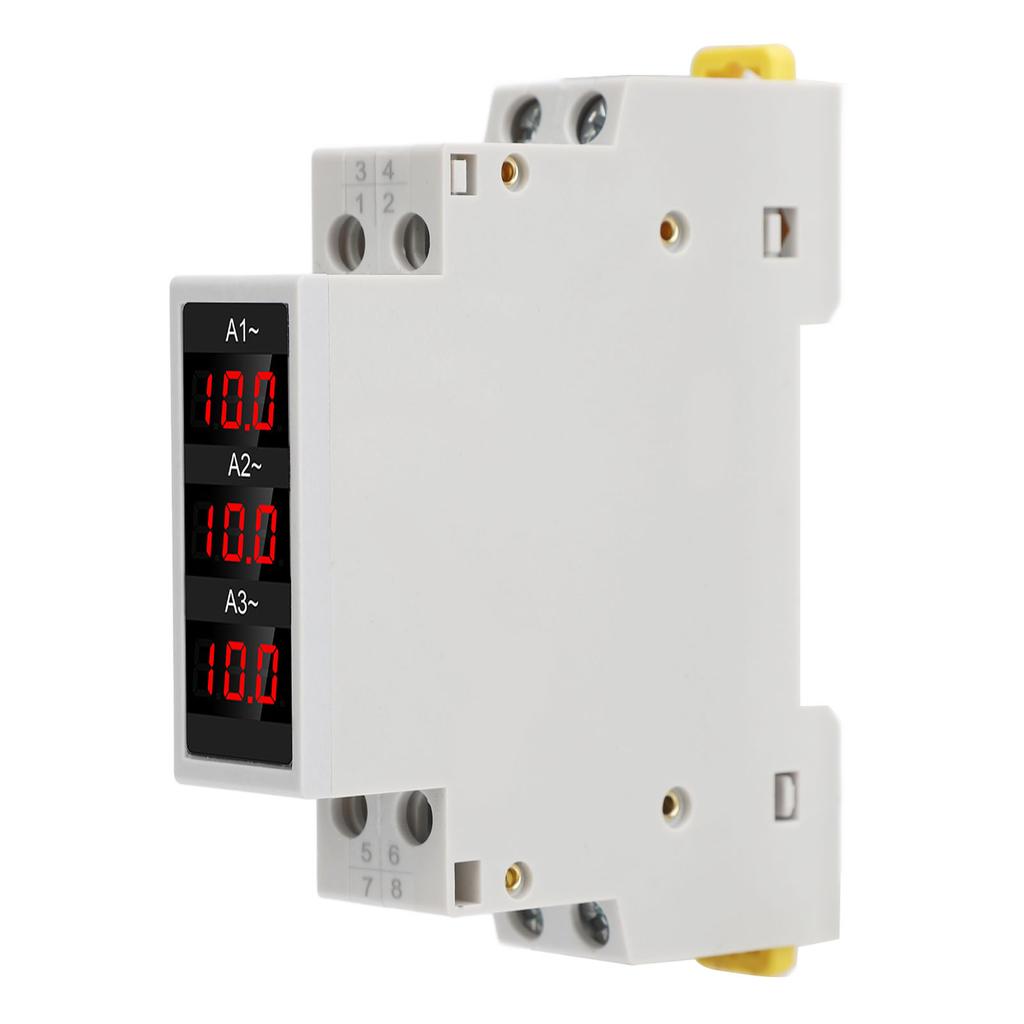 3 Phase DIN Rail Ammeter LED Digital Display High Accuracy Amp Meter with 3 Sensors AC80‑500V 1‑100A