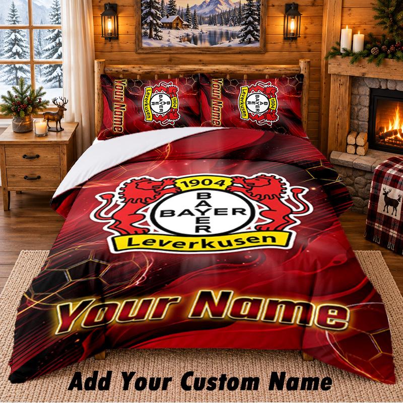 Bayer Leverkusen Football Pattern Bedding 3Pcs Set Custom Name, Bed Sheet And Pillowcases For Home Bedroom