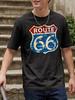 Unisex O Neck Tee Classic Vintage Route 66 Road Sign Print Cotton Short Sleeve Loose Summer Breathable Daily Casual Basic Wear Top