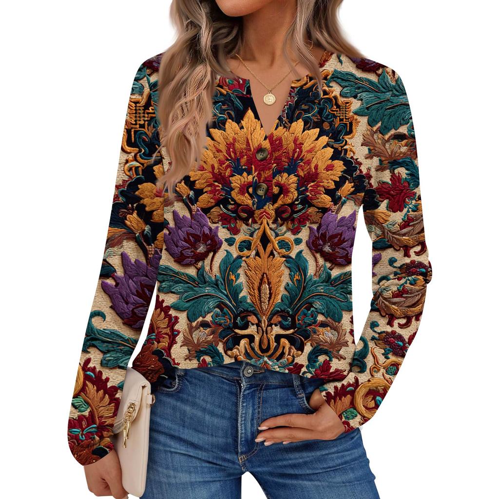 Women's Print Long Sleeve Shirts Elegant Casual Tops Trendy Shirts Tops