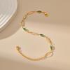 Women Gold Plated Green Glass Diamond Hollow Chain Handmade Bracelet