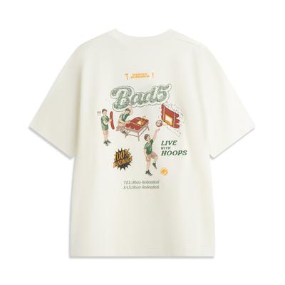 Li Ning Basketball Series Letter Print Breathable Versatile Short Sleeve T-Shirt Men Tops Off-White AHSV225-7