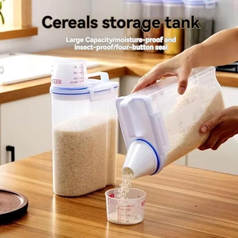 Food Grade Rice Storage Container BPA Free Sealed Canister with Measuring Cup for Grains Nuts Flour Kitchen Storage