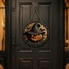 Halloween Party Home Ornament Witch Hanging Sign, 8" Round Wooden Door Autumn Forest Front Decor Witches Rustic Holiday Sign for Porch Decoration Gift