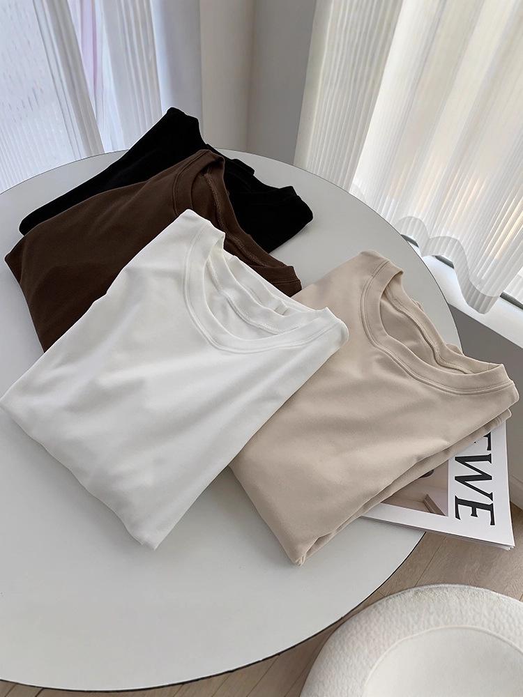 Autumn/Winter 2025 Women's Versatile Basic Layering T-shirt - Thick, Fitted, Round Neck