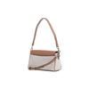 Michael Kors Fleur Solid Color Logo Lock Flap Closure Cowhide Baguette Hand Shoulder Bag Women's Vanilla and Brown