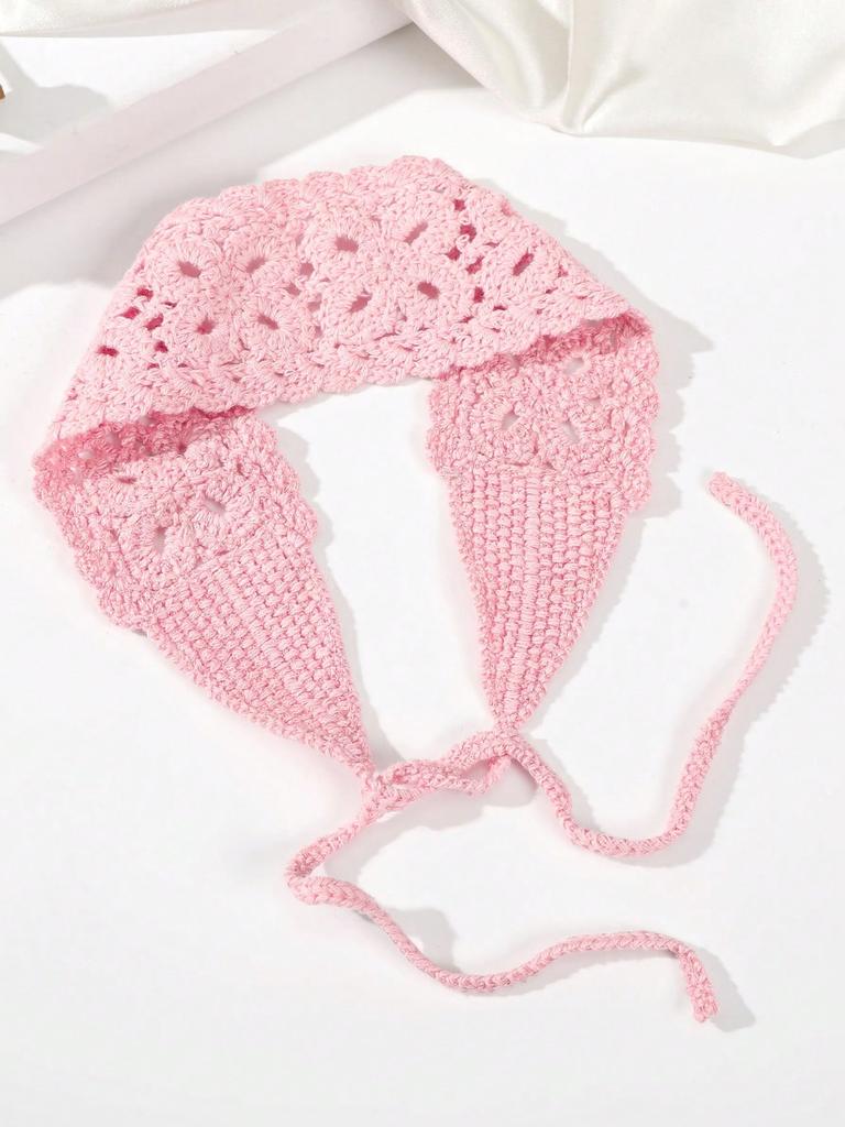 1 Flower-hollowed-out Knitted Hair Band, Colorful Woven Ribbon, Versatile Hair Accessory, Cute Girl's Hair Band