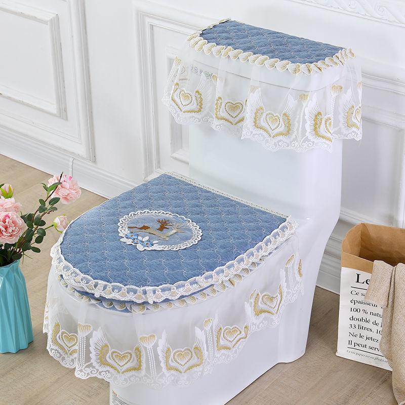 European Lace Toilet Seat Cover Decoration Washable and Easy To Install Toilet Seat Cushion Zipper Fixed Dustproof and Anti Slip Universal Cover Cloth