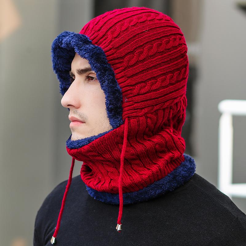 

Trendy Winter Knit Hat Unisex Warm Fleece-lined Neck Cover Windproof Ear Protection One-piece Mouthpiece Cap One Size бордовый