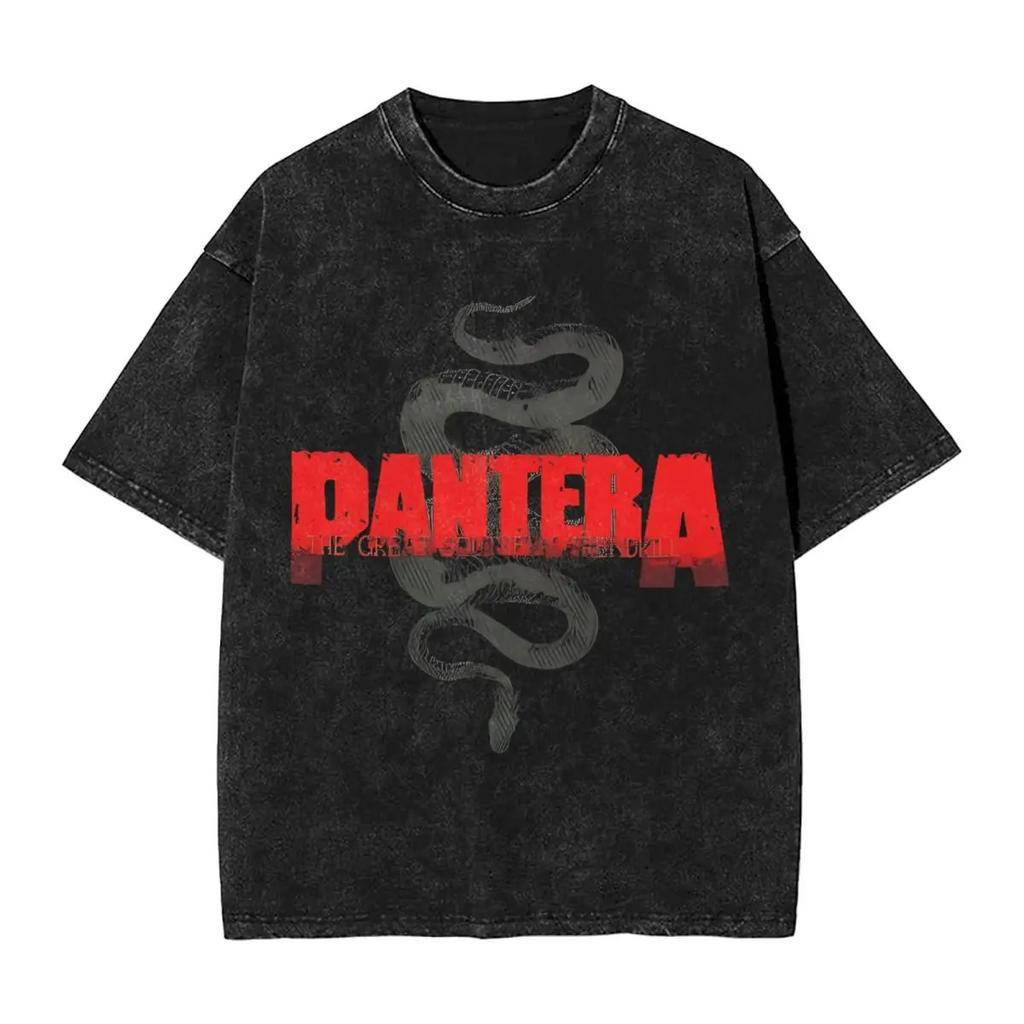 Groove Metal Pandora Band PANTERA T-shirts Femme Homme Lavé Estampage à Chaud Imprimé T-shirts Coton Manches Courtes Hauts