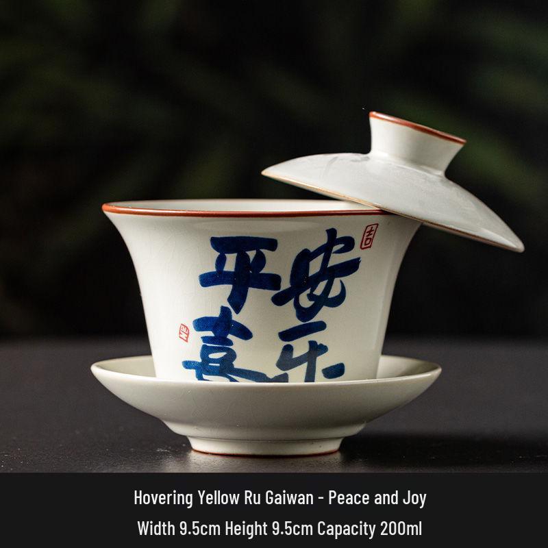 Premium Ru Ware Gongfu Tea Set with Cultivable Crackle Gaiwan and Offering Bowl