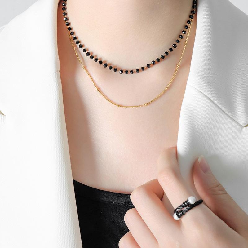 Accessories Double-Layer Fashion Non-Fading Queen Necklace Glass Beads Exquisite Collarbone Neck Chain