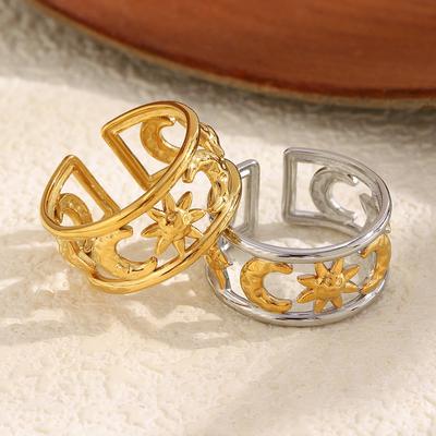 MamacitaSlay 316L Stainless Steel Mixed Color Sun Moon Star Open Ring Party Waterproof 18K Gold Plated Jewelry Women's Ring Gift